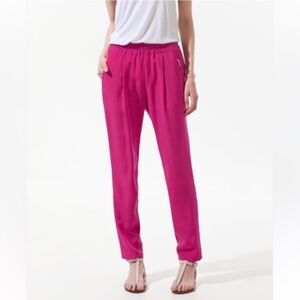 Zara Fuchsia trouser with elastic waist neon pink with zipped pockets Size Small